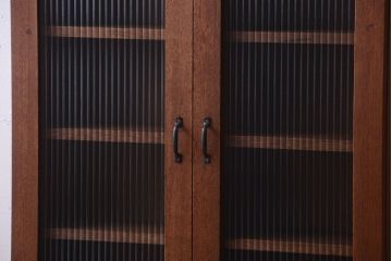 アンティーク家具　アンティーク　モールガラス入り!古い木のシンプルな壁掛け戸棚(2)