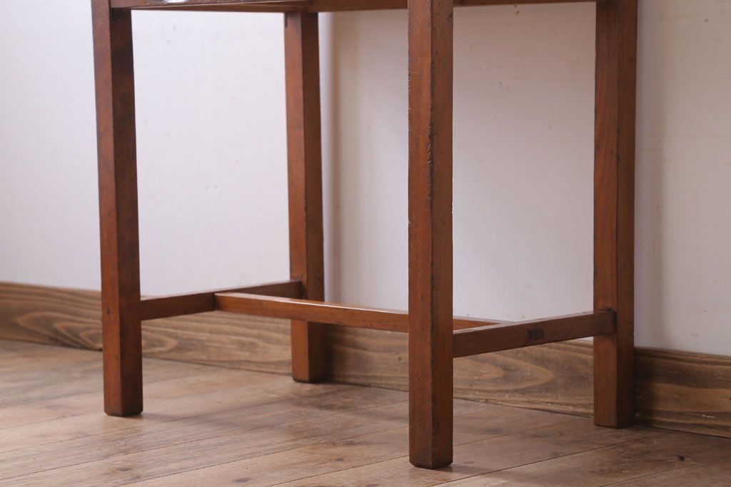 レトロ家具　昭和レトロ　引き出し2杯付き!古い木の小さな平机(デスク)