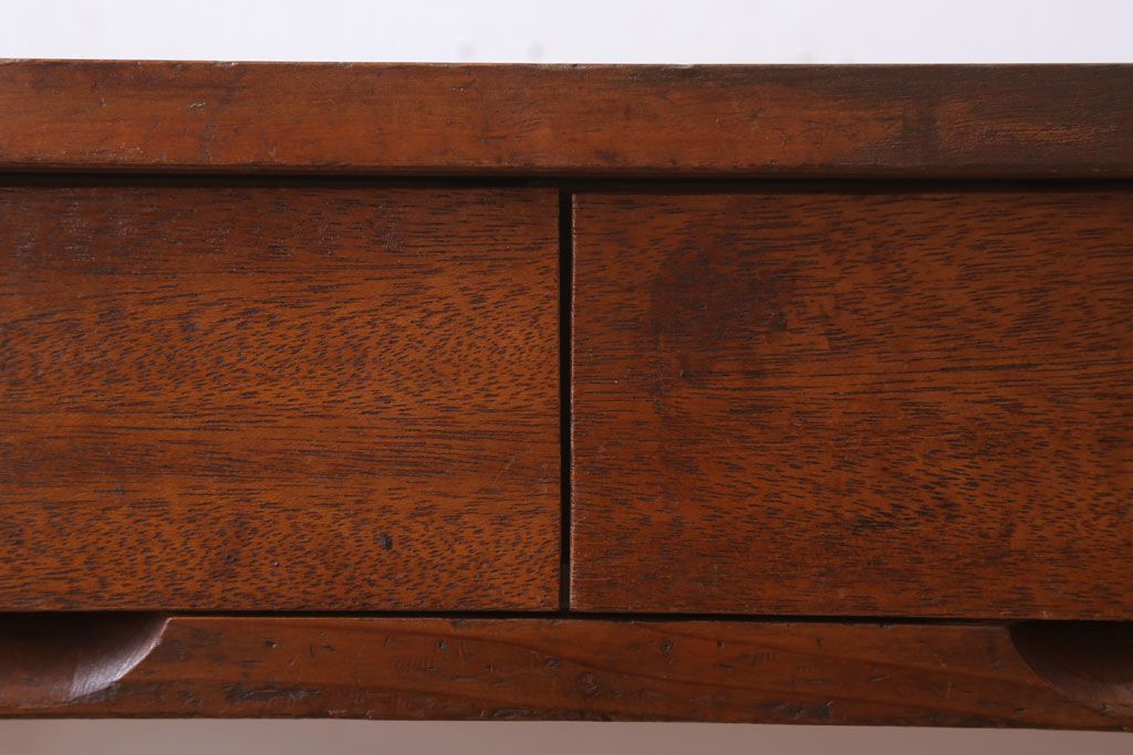 レトロ家具　昭和レトロ　引き出し2杯付き!古い木の小さな平机(デスク)