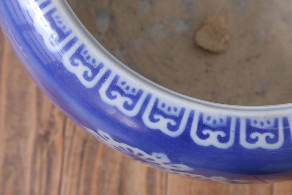 アンティーク雑貨　古民具・骨董　大正〜昭和初期　染付アンティーク瀬戸火鉢(2)