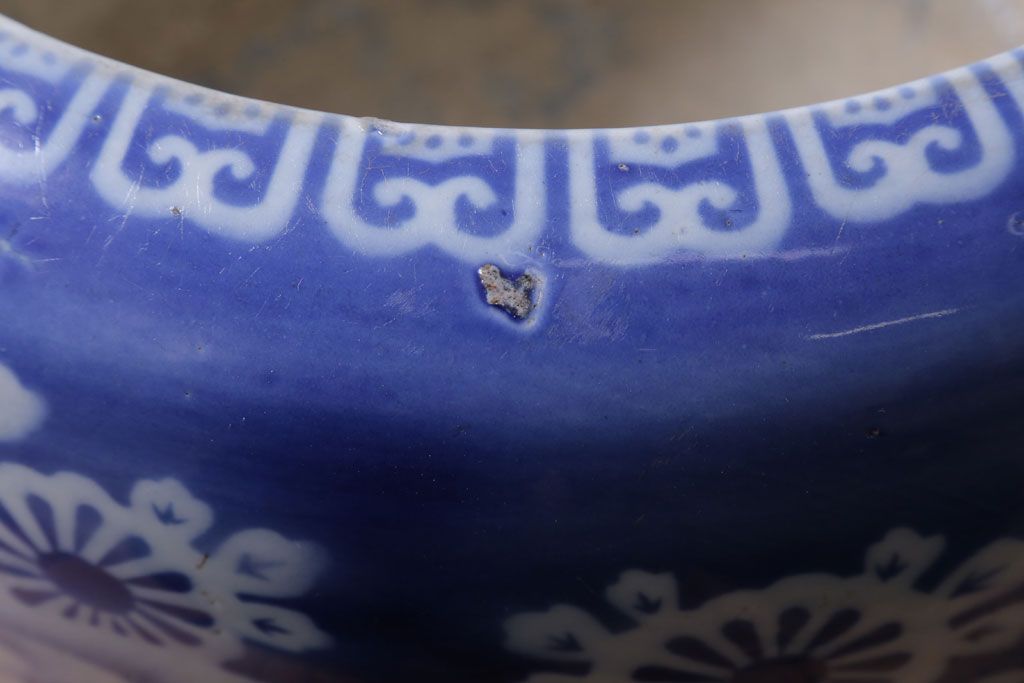 アンティーク雑貨　古民具・骨董　大正〜昭和初期　染付アンティーク瀬戸火鉢(2)