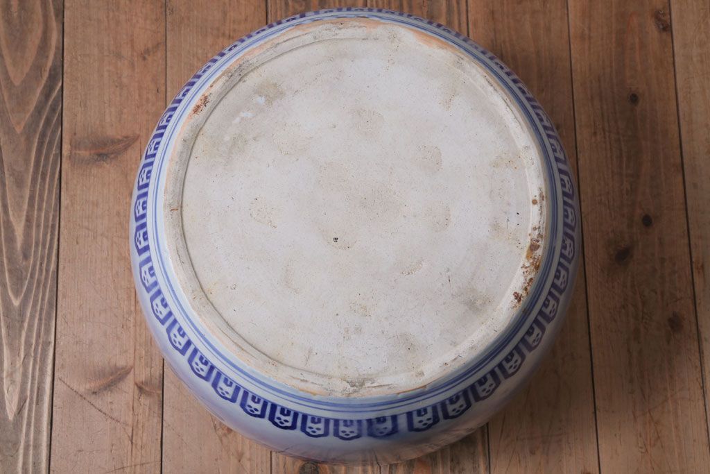 アンティーク雑貨　古民具・骨董　大正〜昭和初期　染付アンティーク瀬戸火鉢(2)