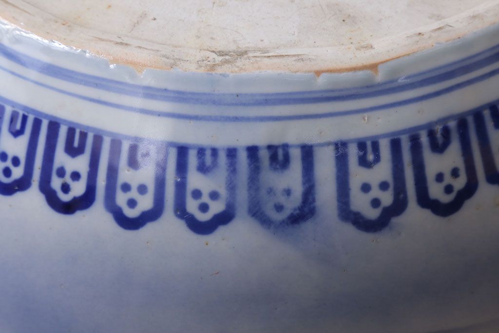 アンティーク雑貨　古民具・骨董　大正〜昭和初期　染付アンティーク瀬戸火鉢(2)