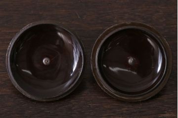 アンティーク雑貨　古民具・骨董　漆器蓋　鉄製銚子　一対(鉄瓶)