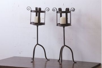 アンティーク雑貨　アンティーク　アイアン製キャンドルスタンドペアセット