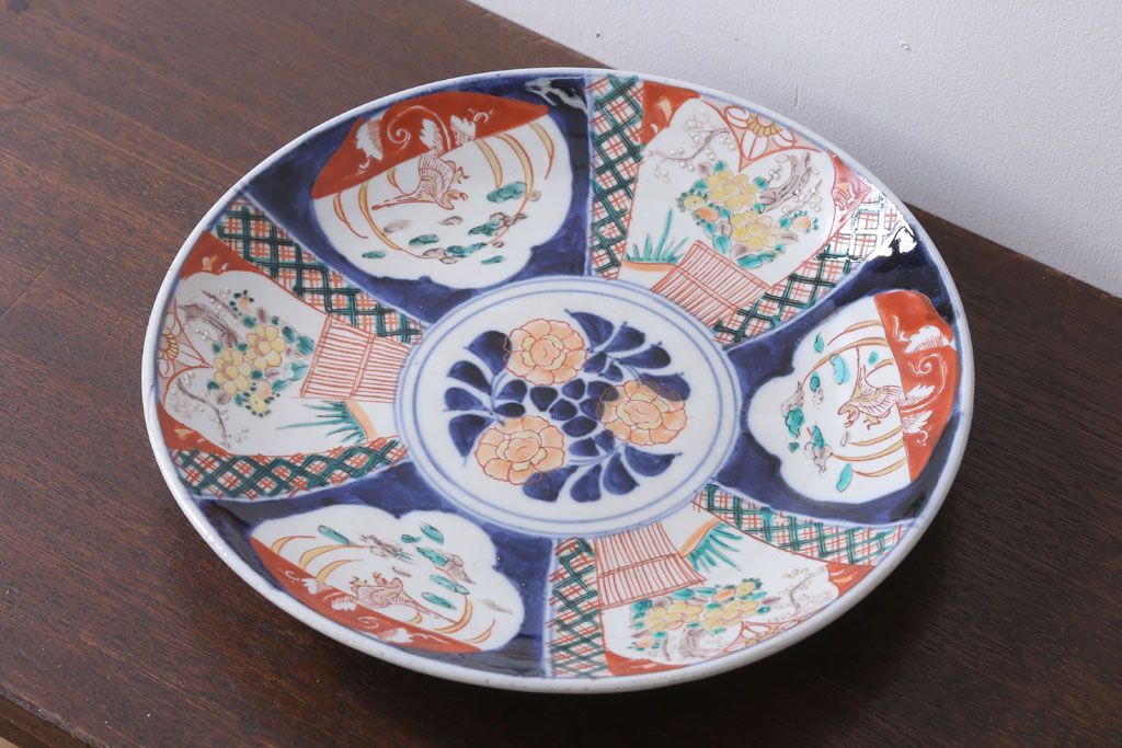 アンティーク雑貨　古民具・骨董　明治〜大正　古い色絵草花文大皿