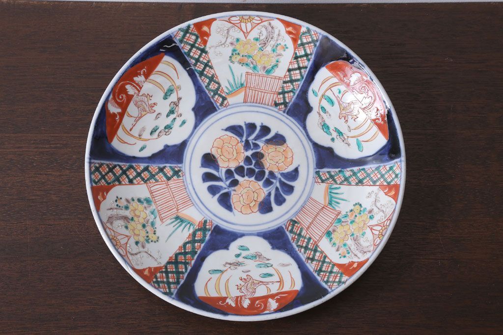 アンティーク雑貨　古民具・骨董　明治〜大正　古い色絵草花文大皿