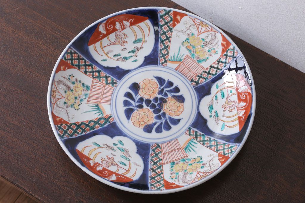 アンティーク雑貨　古民具・骨董　明治〜大正　古い色絵草花文大皿