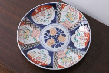 アンティーク雑貨　古民具・骨董　明治〜大正　古い色絵草花文大皿