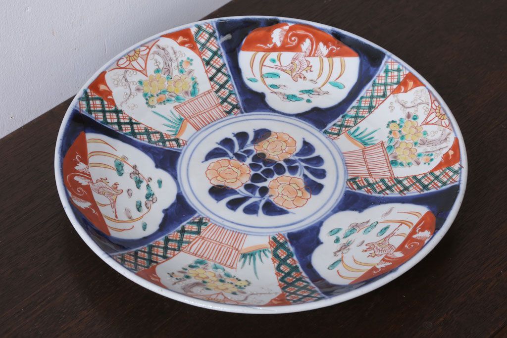 アンティーク雑貨　古民具・骨董　明治〜大正　古い色絵草花文大皿