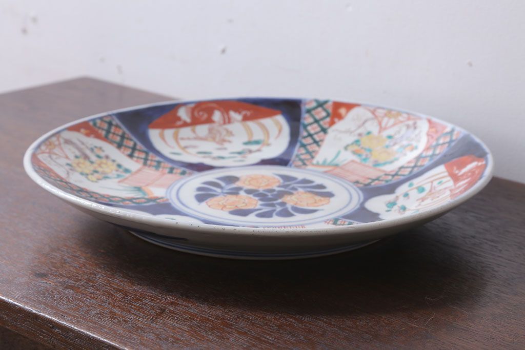 アンティーク雑貨　古民具・骨董　明治〜大正　古い色絵草花文大皿