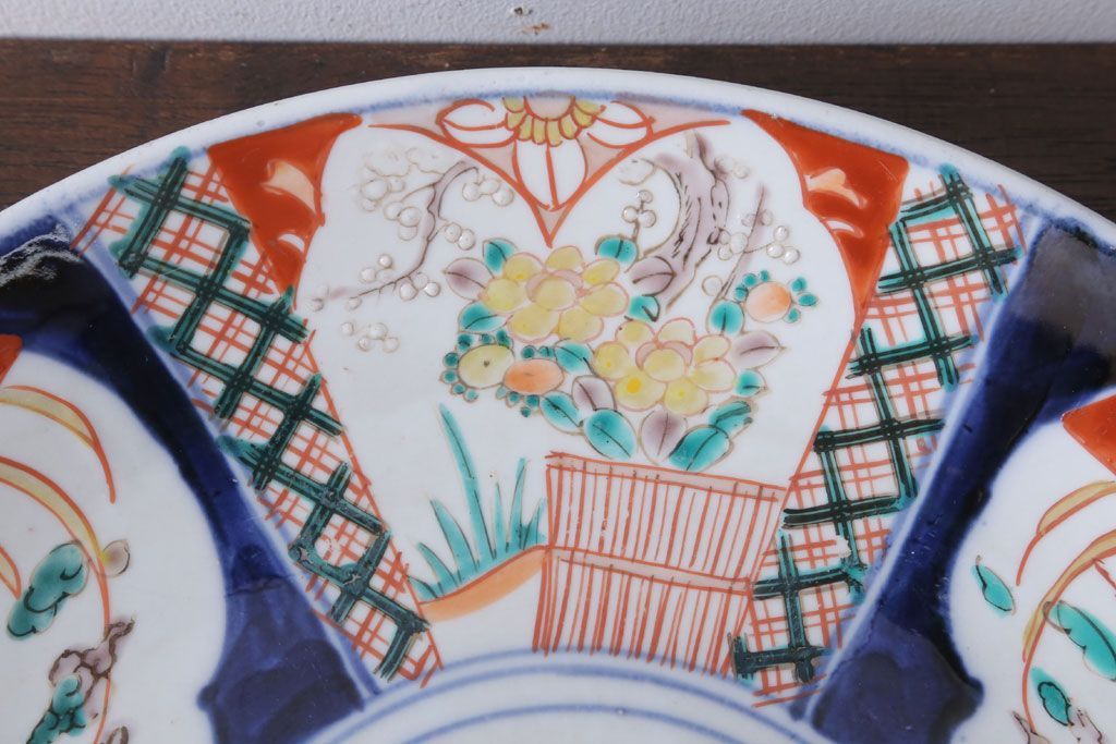 アンティーク雑貨　古民具・骨董　明治〜大正　古い色絵草花文大皿