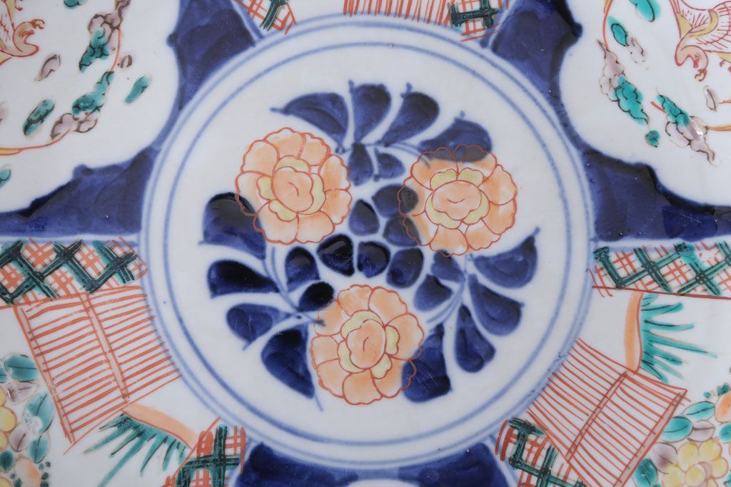 アンティーク雑貨　古民具・骨董　明治〜大正　古い色絵草花文大皿