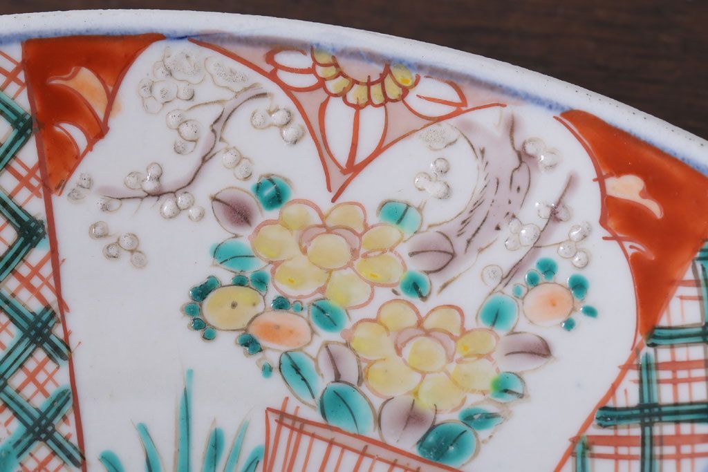 アンティーク雑貨　古民具・骨董　明治〜大正　古い色絵草花文大皿