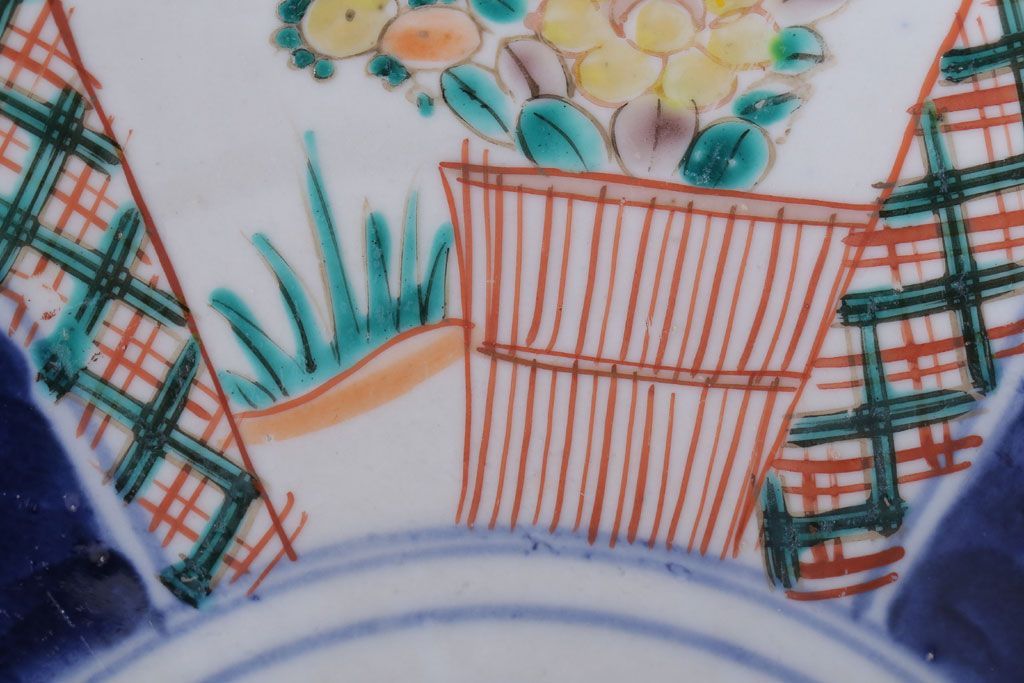 アンティーク雑貨　古民具・骨董　明治〜大正　古い色絵草花文大皿