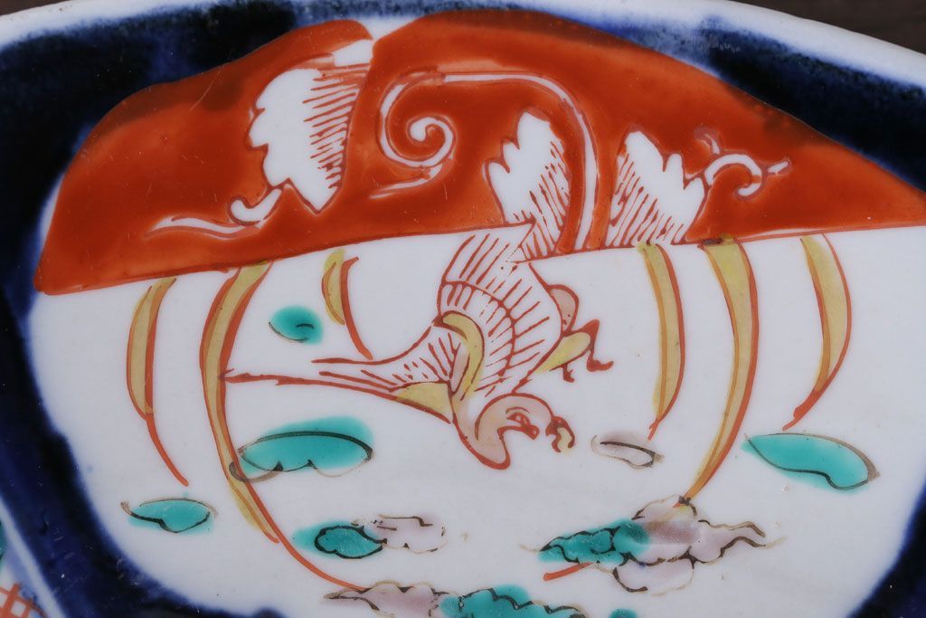 アンティーク雑貨　古民具・骨董　明治〜大正　古い色絵草花文大皿