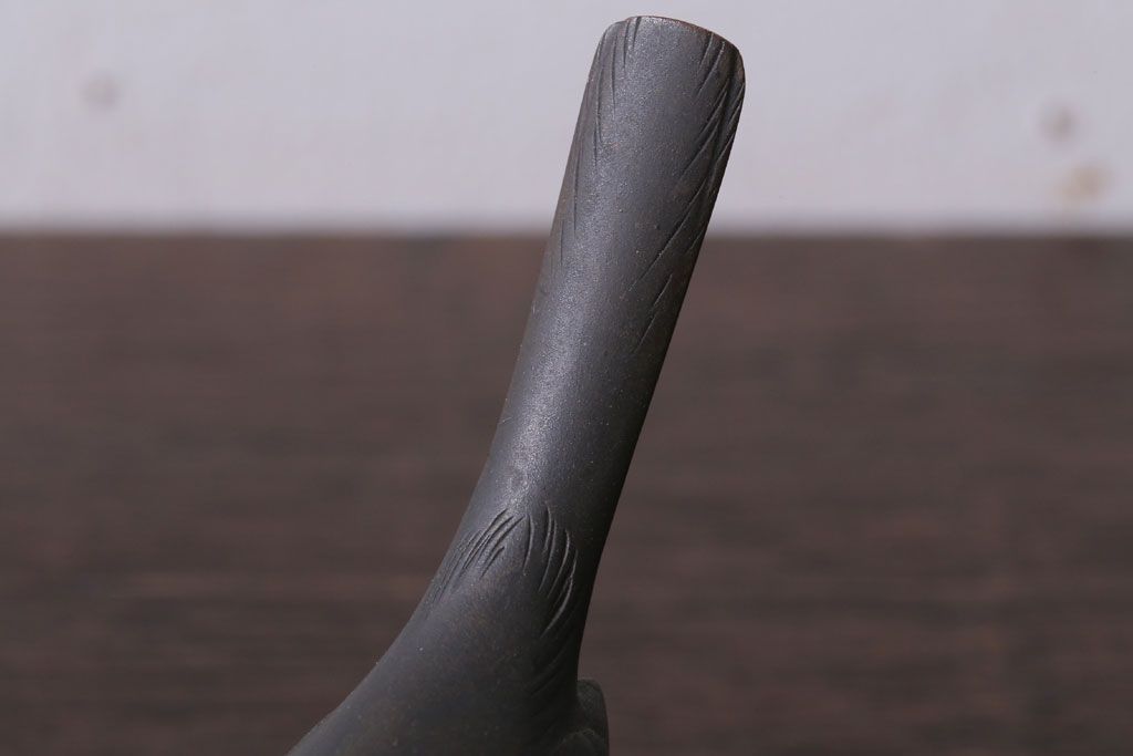 アンティーク雑貨　金工師　岩瀬清鳳造　「鶯」　鋳銅　置物　共箱