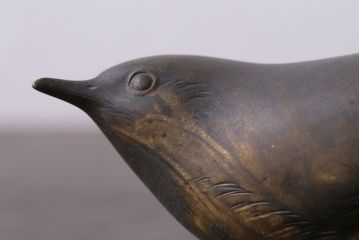 アンティーク雑貨　金工師　岩瀬清鳳造　「鶯」　鋳銅　置物　共箱
