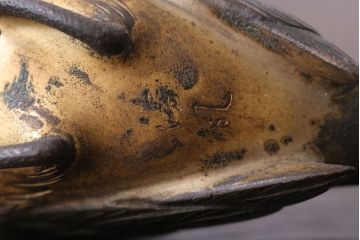 アンティーク雑貨　金工師　岩瀬清鳳造　「鶯」　鋳銅　置物　共箱