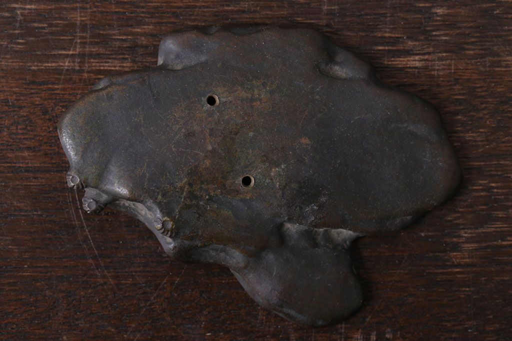 アンティーク雑貨　金工師　岩瀬清鳳造　「鶯」　鋳銅　置物　共箱