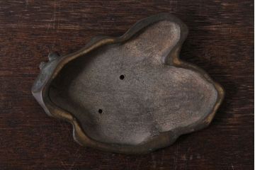 アンティーク雑貨　金工師　岩瀬清鳳造　「鶯」　鋳銅　置物　共箱