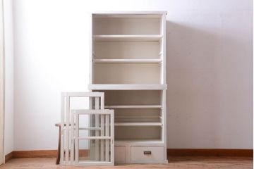 アンティーク家具　アンティークペイント　モールガラス入り!重ね収納棚(食器棚)