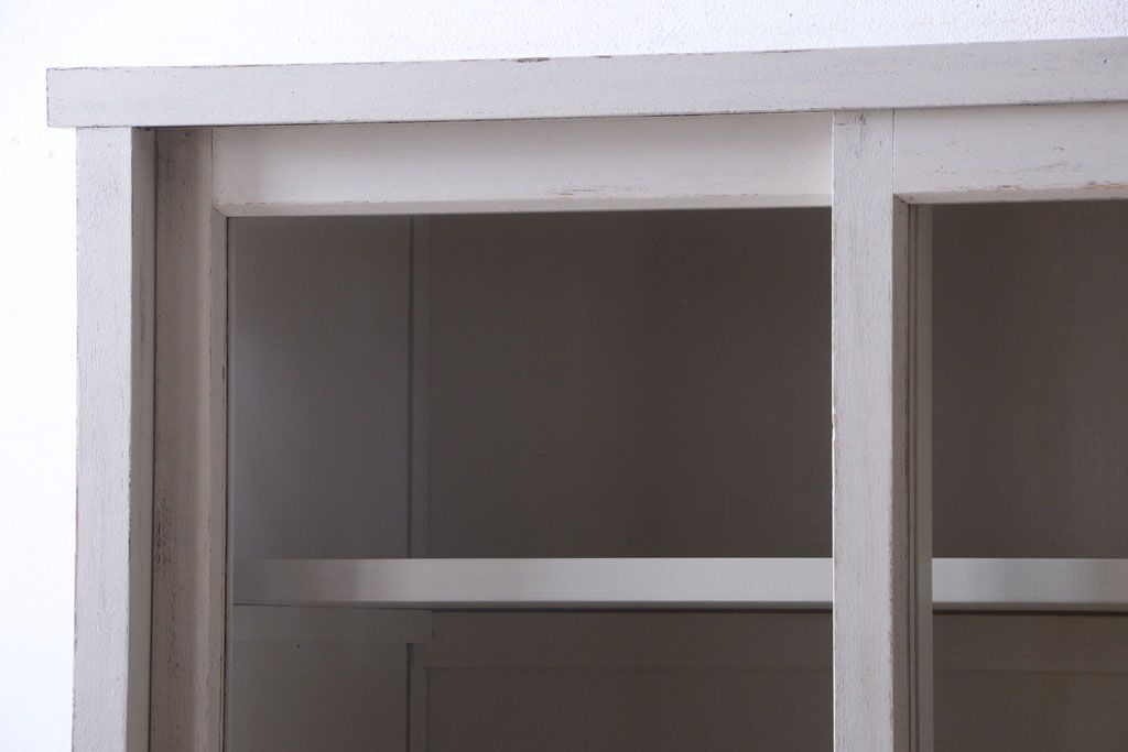 アンティーク家具　アンティークペイント　モールガラス入り!重ね収納棚(食器棚)