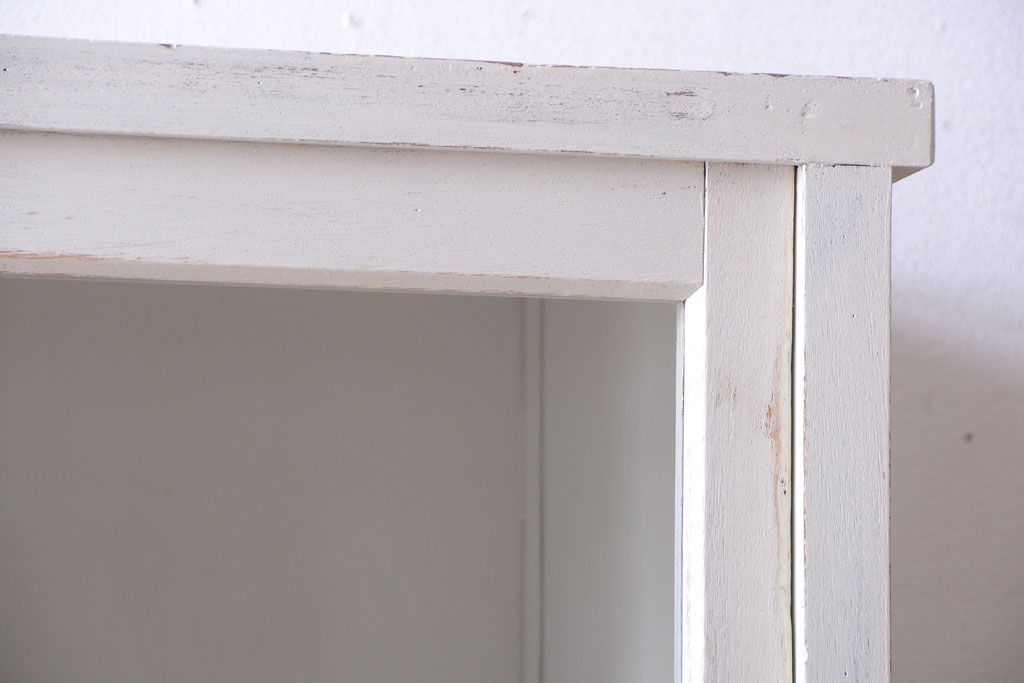 アンティーク家具　アンティークペイント　モールガラス入り!重ね収納棚(食器棚)