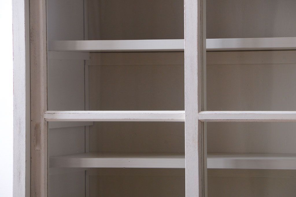 アンティーク家具　アンティークペイント　モールガラス入り!重ね収納棚(食器棚)