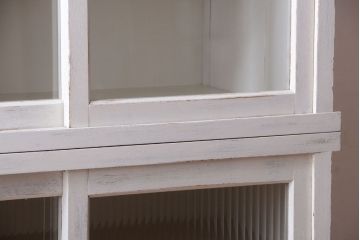 アンティーク家具　アンティークペイント　モールガラス入り!重ね収納棚(食器棚)