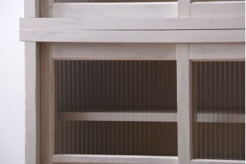 アンティーク家具　アンティークペイント　モールガラス入り!重ね収納棚(食器棚)