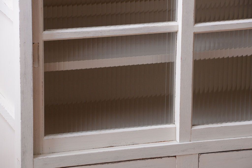 アンティーク家具　アンティークペイント　モールガラス入り!重ね収納棚(食器棚)