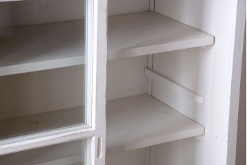 アンティーク家具　アンティークペイント　モールガラス入り!重ね収納棚(食器棚)