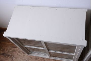 アンティーク家具　アンティークペイント　モールガラス入り!重ね収納棚(食器棚)