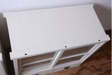 アンティーク家具　アンティークペイント　モールガラス入り!重ね収納棚(食器棚)