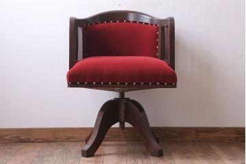 アンティーク家具　和製アンティーク　古いナラ材のシックな回転椅子(2)