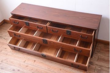 アンティーク家具　古民具・骨董　明治期　前面欅材の時代箪笥ローボード(ローチェスト)