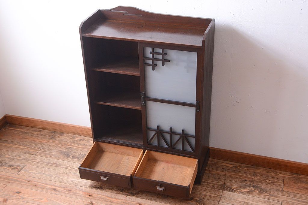 アンティーク家具　和製アンティーク　大正〜昭和期　すりガラス引き戸の本箱