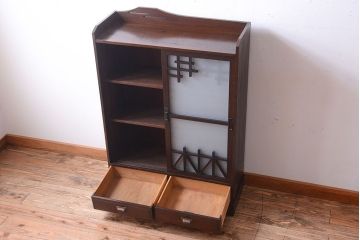 アンティーク家具　和製アンティーク　大正〜昭和期　すりガラス引き戸の本箱