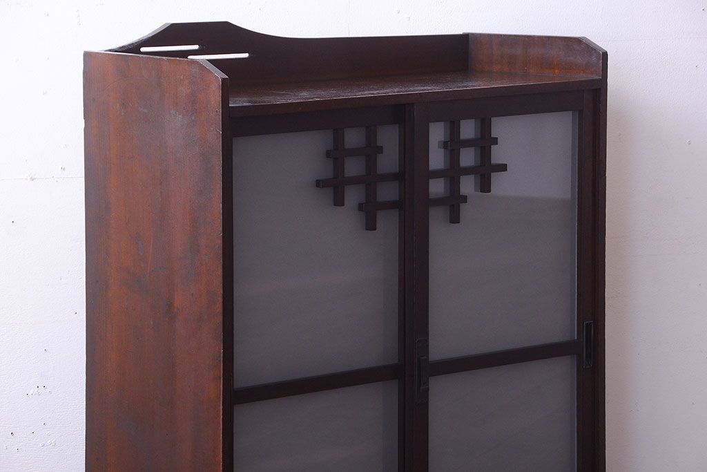 アンティーク家具　和製アンティーク　大正〜昭和期　すりガラス引き戸の本箱