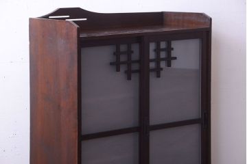 アンティーク家具　和製アンティーク　大正〜昭和期　すりガラス引き戸の本箱