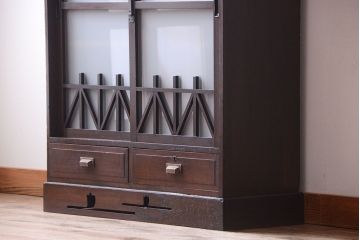 アンティーク家具　和製アンティーク　大正〜昭和期　すりガラス引き戸の本箱