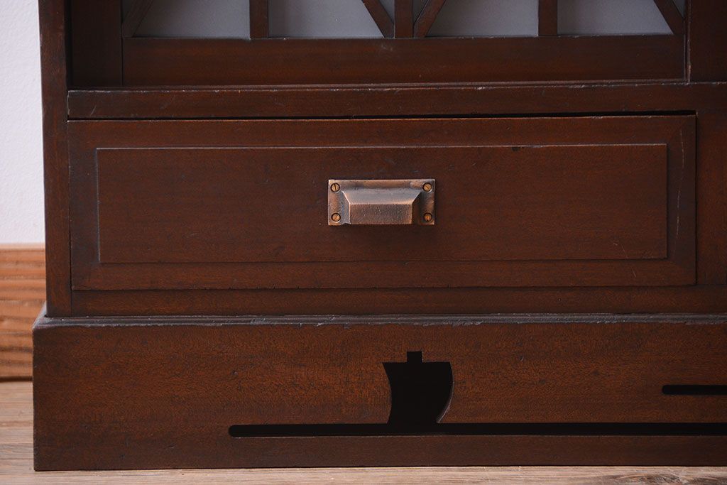 アンティーク家具　和製アンティーク　大正〜昭和期　すりガラス引き戸の本箱