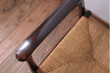 中古　松本民芸家具　77型　曲肘　ラッシ座面アームチェア