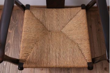 中古　松本民芸家具　77型　曲肘　ラッシ座面アームチェア
