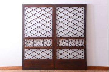 和製アンティーク　菱組子が素晴らしいガラス戸2枚セット
