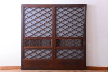 和製アンティーク　菱組子が素晴らしいガラス戸2枚セット