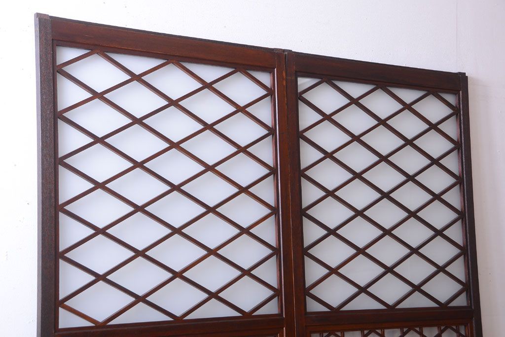 和製アンティーク　菱組子が素晴らしいガラス戸2枚セット