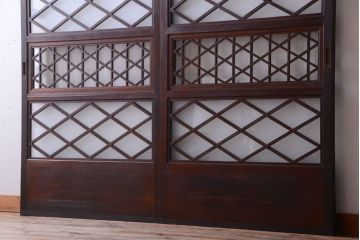 和製アンティーク　菱組子が素晴らしいガラス戸2枚セット