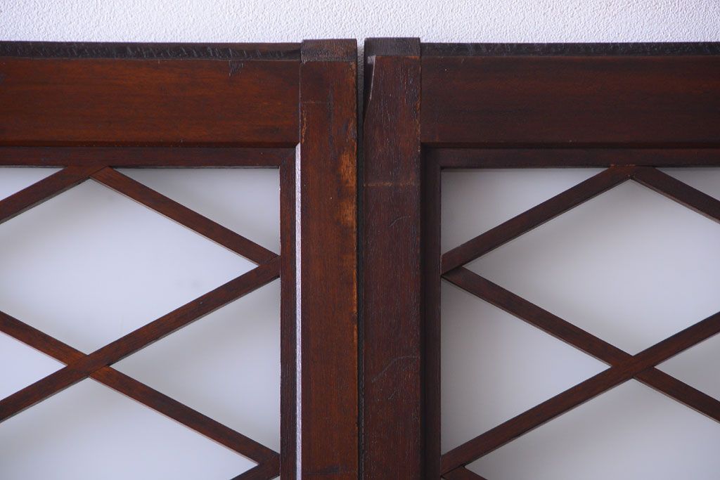 和製アンティーク　菱組子が素晴らしいガラス戸2枚セット